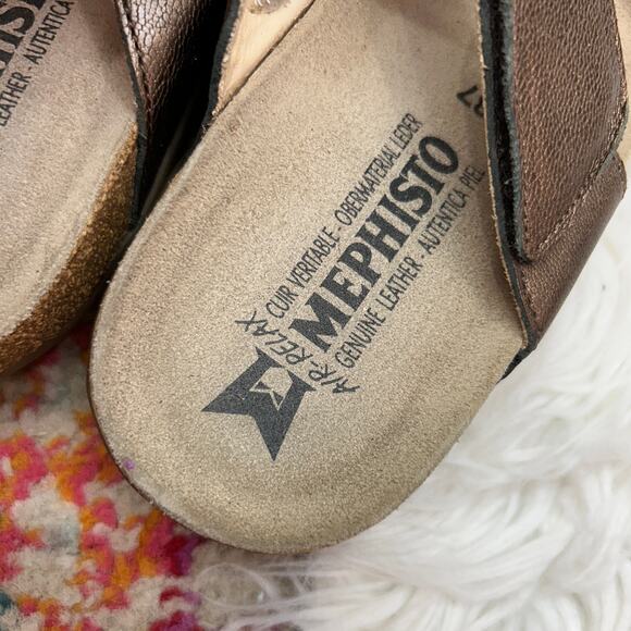 $185 Mephisto Brown Slip On Slide Leather Footbed Sandal 37 / 7 Summer Casual - Picture 5 of 7